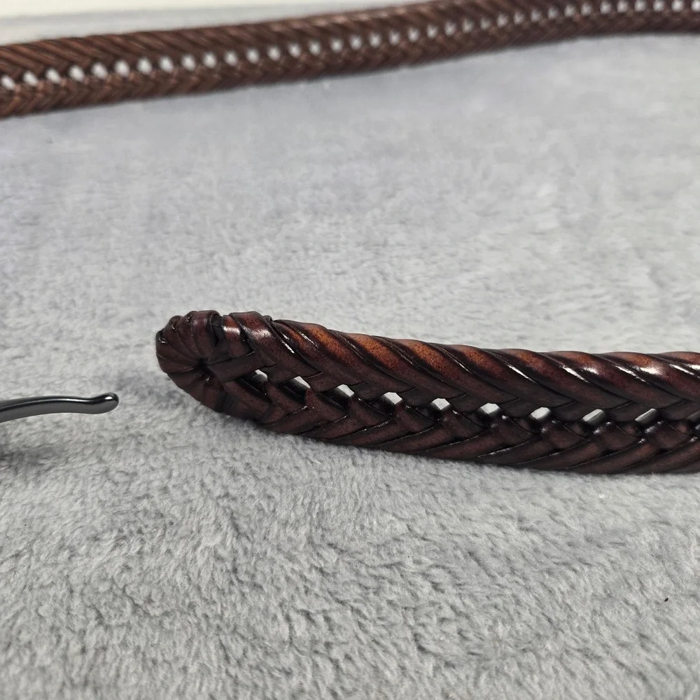 Club Room Mens Braided Leather Belt Brown Woven Gunmetal Buckle Size 42-44